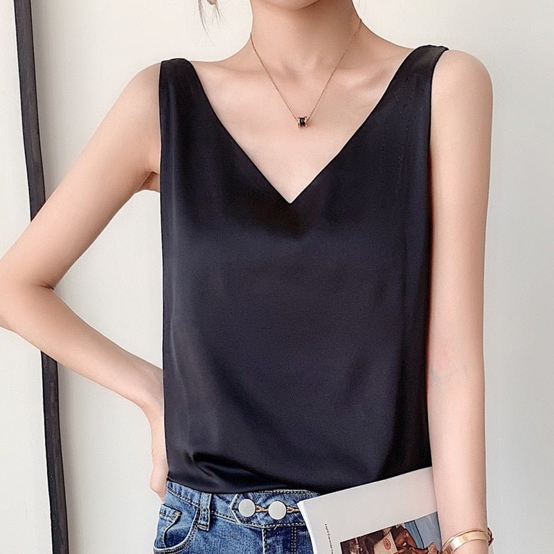 Women's Sleeveless V-Neck Top with Reflective Finish