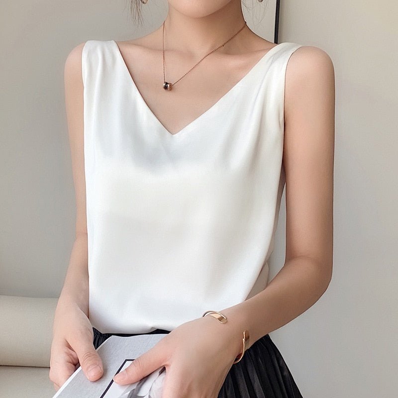 Women's Sleeveless V-Neck Top with Reflective Finish