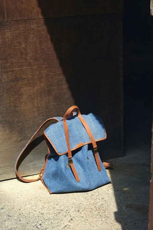 Denim Leather Laptop Backpack – Vintage Adventure Pack