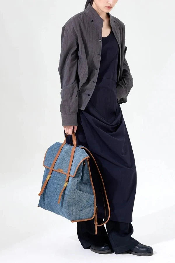 Denim Leather Laptop Backpack – Vintage Adventure Pack
