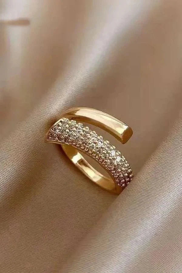 Gold Adjustable Ring with Micro-Paved Zircon Stones