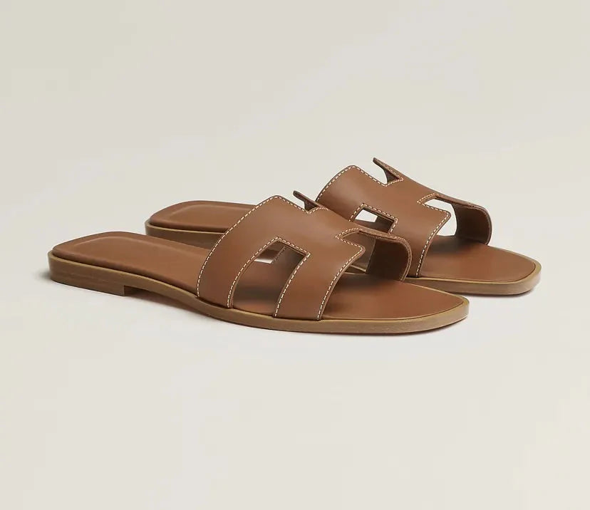 Leather Women's Slippers – Minimalist Design with H-Strap Detail