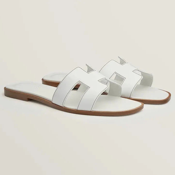 Leather Women's Slippers – Minimalist Design with H-Strap Detail