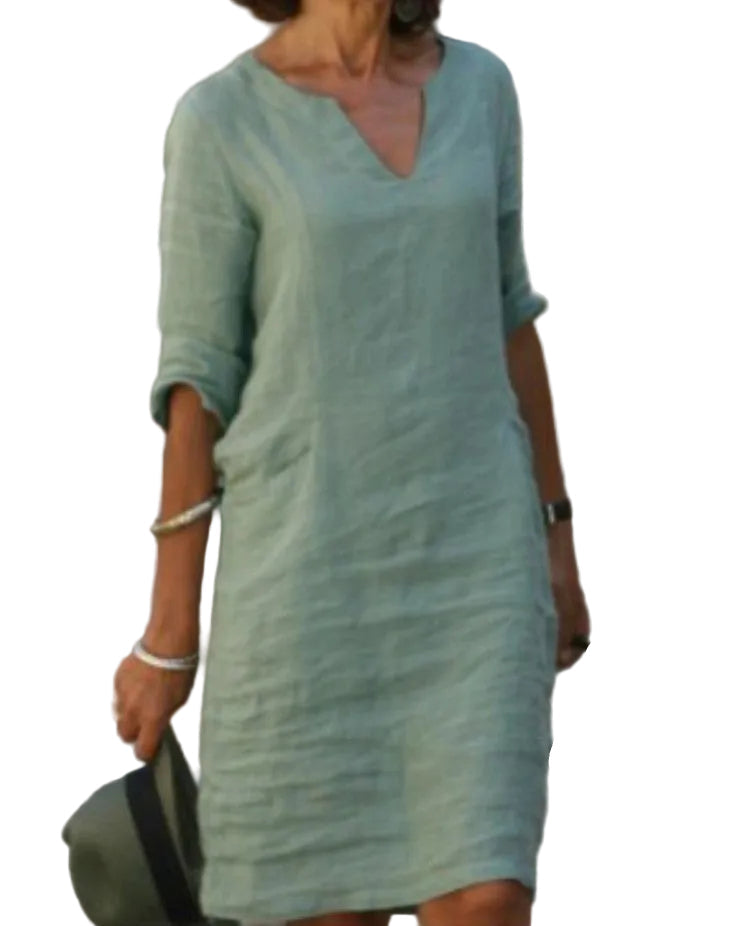 Linen V-Neck Dress Women – Relaxed Fit Summer Dress