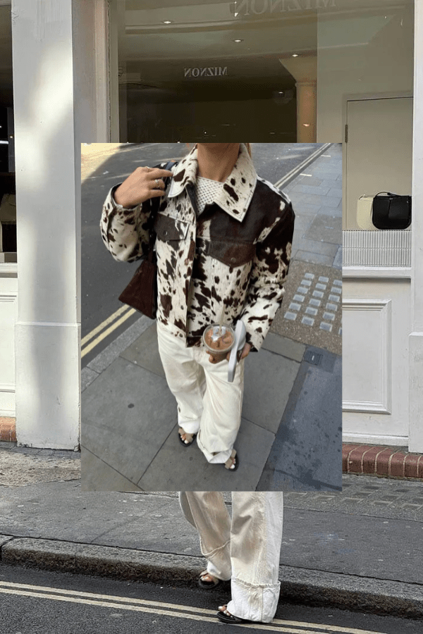Faux Fur Cow Print Jacket – Straight Cut Statement Piece