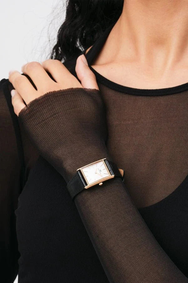 Rose Gold Leather Strap Watch – Geometric Bound Design