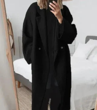 Women's Relaxed Fit Long Coat | Double-Breasted Minimalist Style