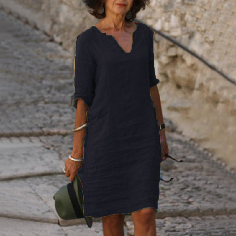 Linen V-Neck Dress Women – Relaxed Fit Summer Dress