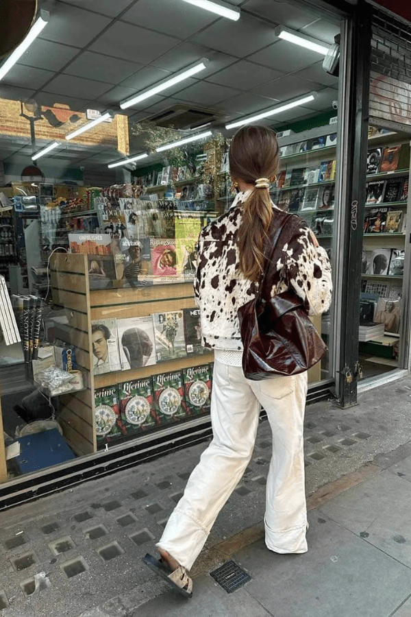 Faux Fur Cow Print Jacket – Straight Cut Statement Piece