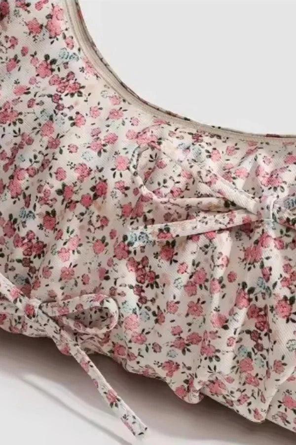 Floral Ruched Handbag – Feminine Canvas Shoulder Bag