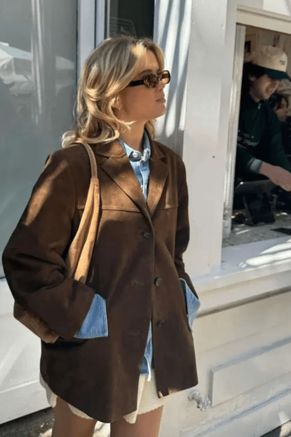 Suede Cropped Biker Jacket – Women's Modern Casual