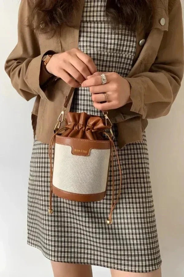 Leather Bucket Bag for Women – Cylindrical Crossbody Handbag