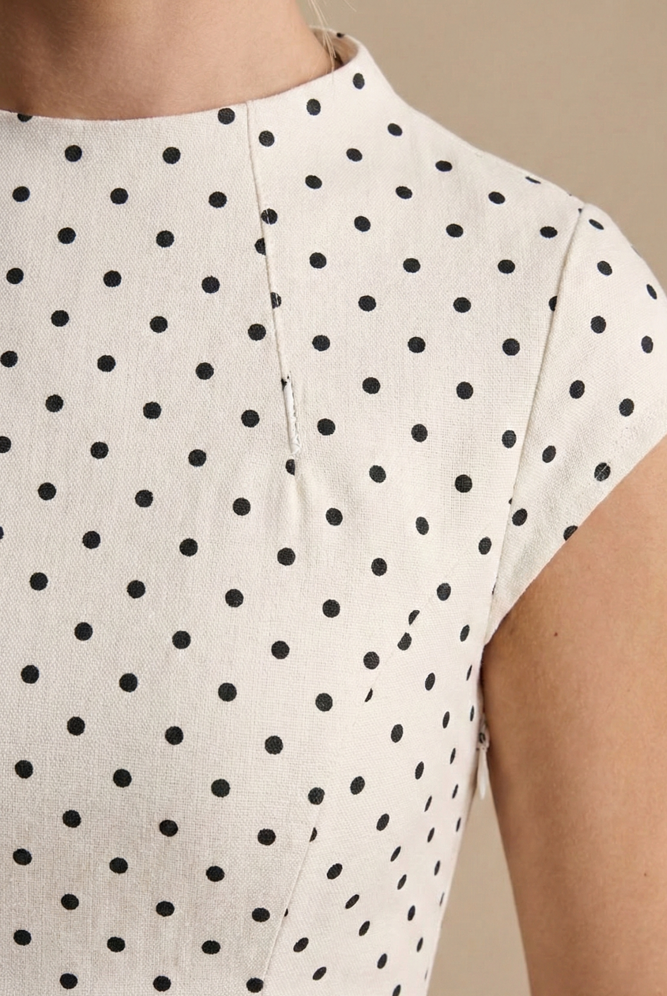 Women's Polka Dot Maxi Dress – Cap Sleeve High Neck