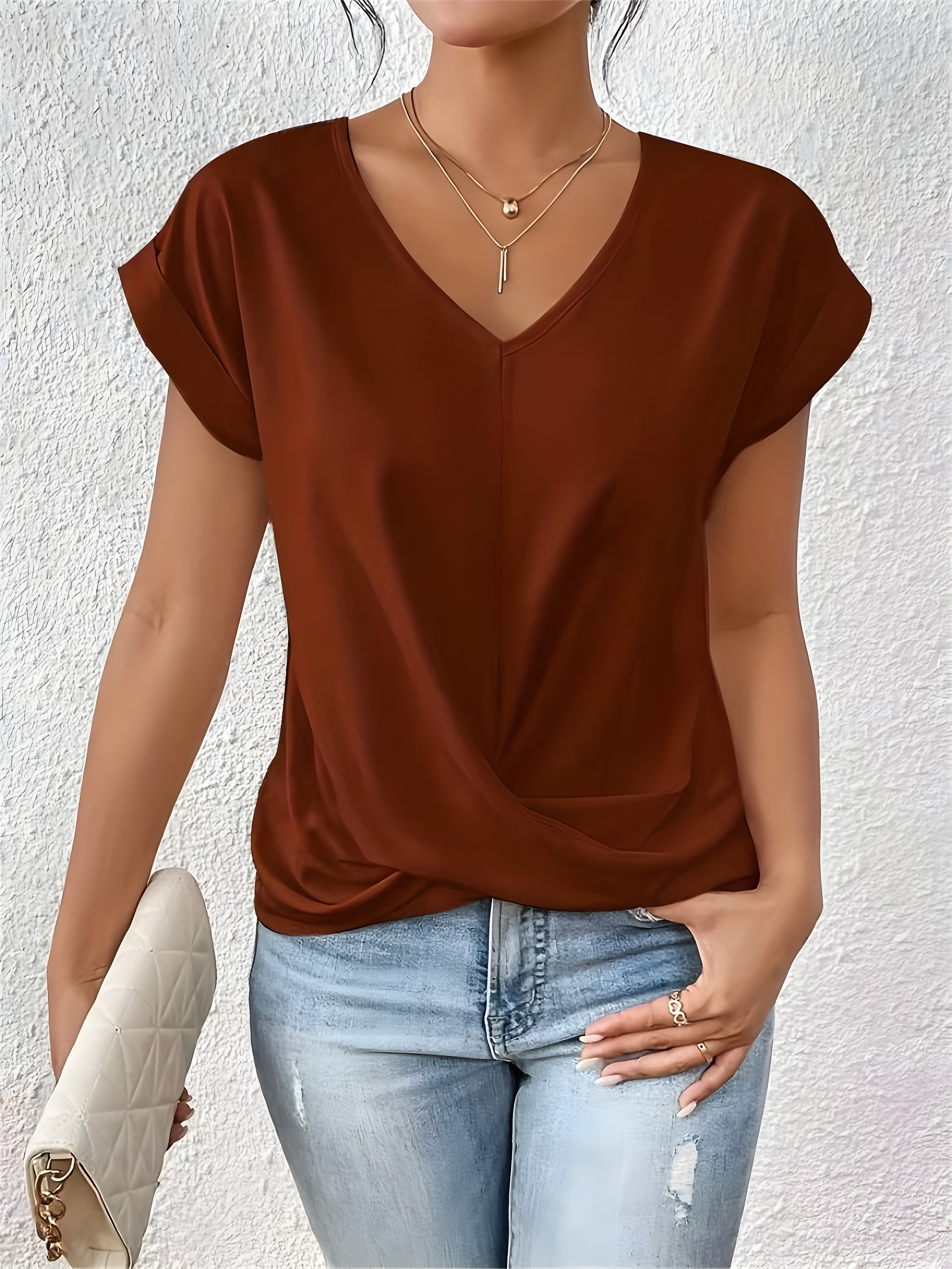 Women's Soft Twist Front V-Neck Blouse | Maia Top