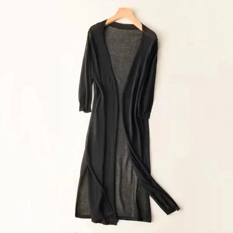 Lightweight Long Cardigan | Polyester V-Neck Sweater