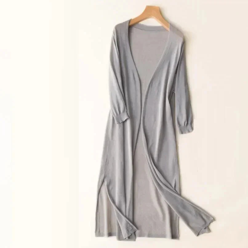 Lightweight Long Cardigan | Polyester V-Neck Sweater