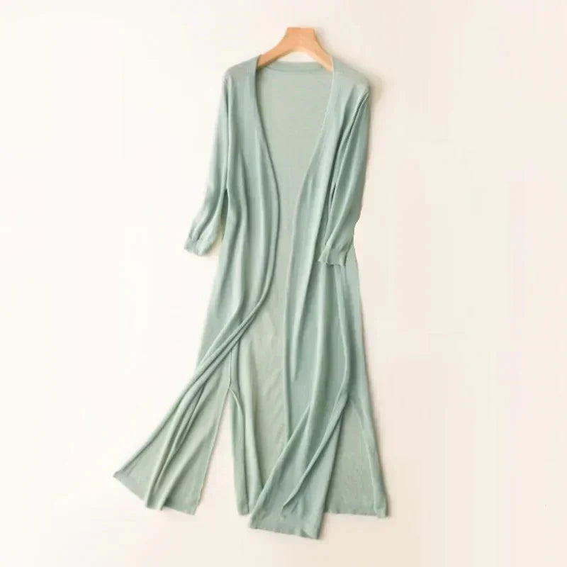 Lightweight Long Cardigan | Polyester V-Neck Sweater