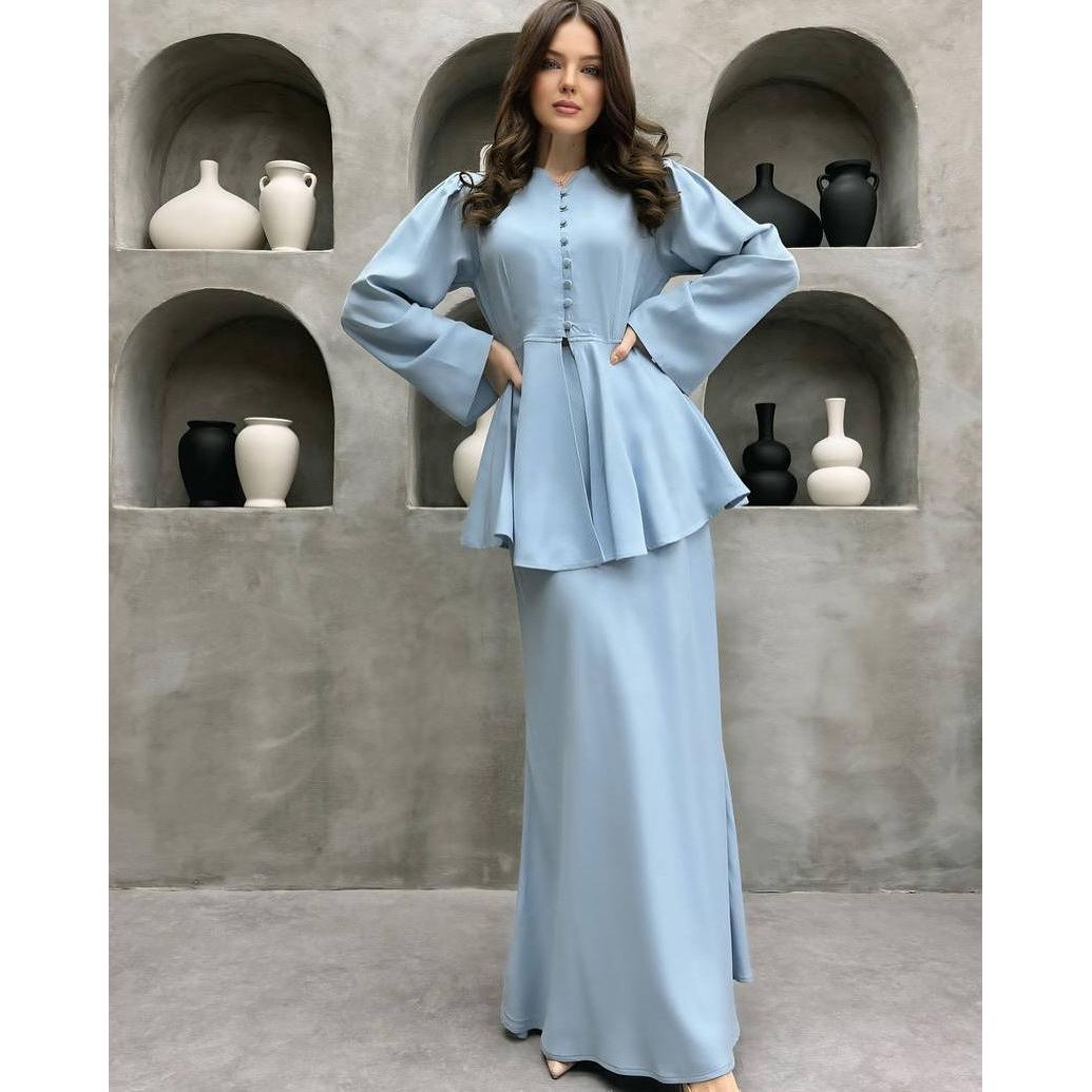 Women's Button Front Peplum Top & Maxi Skirt Set