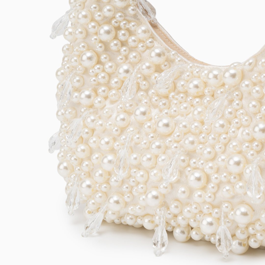 Pearl Beaded Mini Handbag – Structured Top-Handle for Women