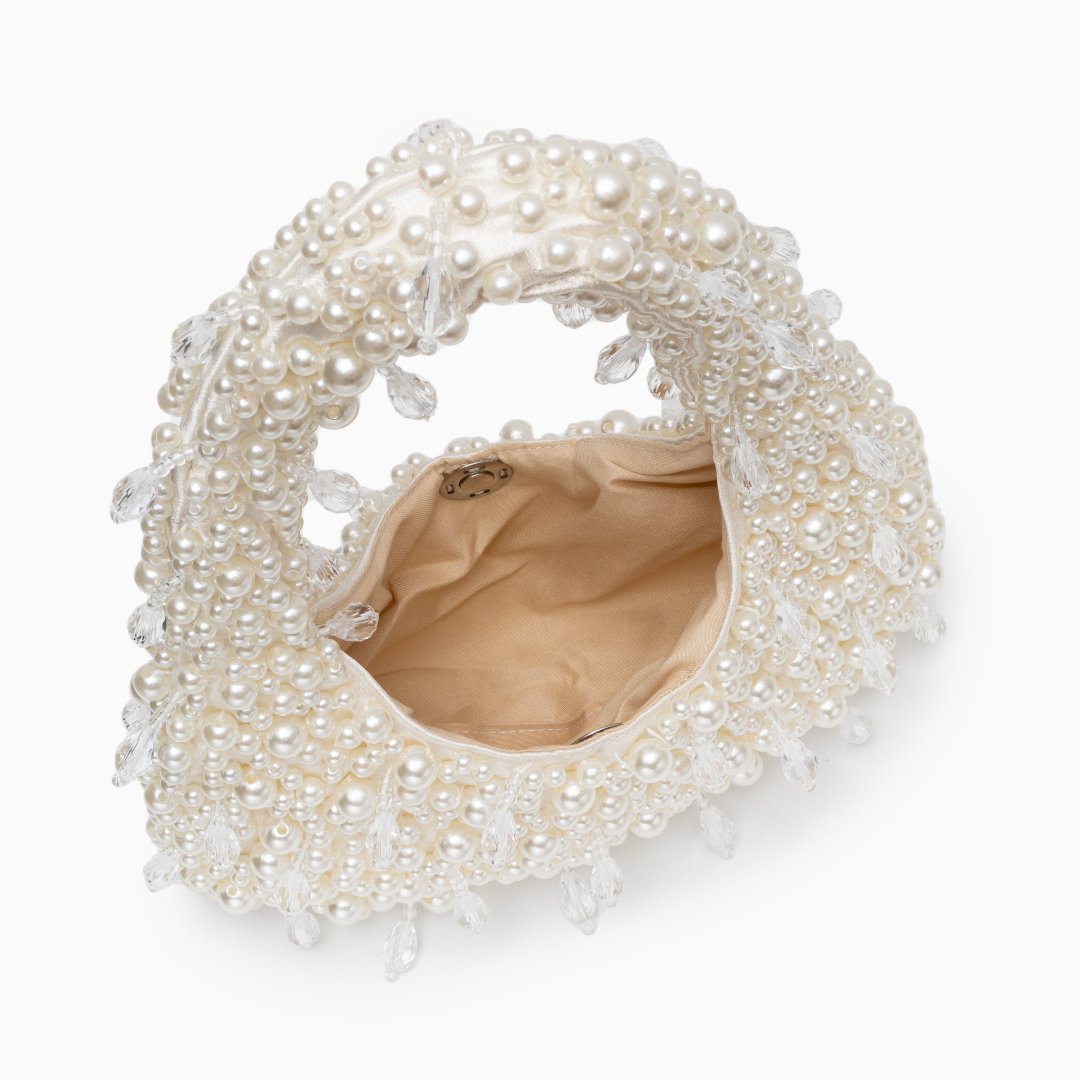 Pearl Beaded Mini Handbag – Structured Top-Handle for Women