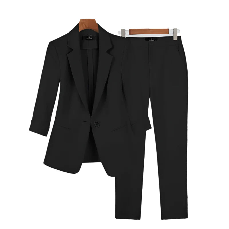 Women's Single-Button Slim Suit Set – Professional Blazer & Trousers