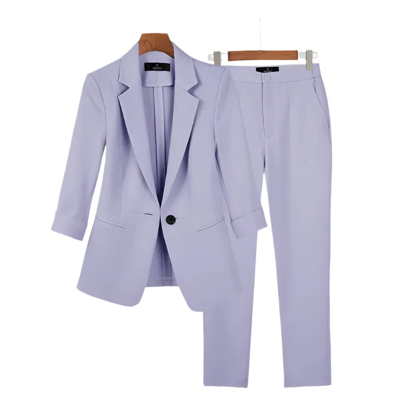 Women's Single-Button Slim Suit Set – Professional Blazer & Trousers