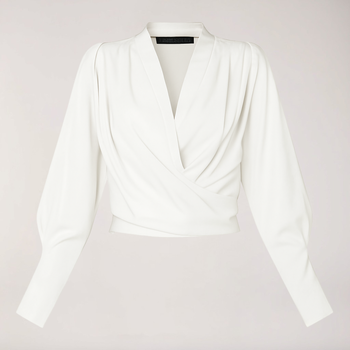 Satin Women's Blouse with V-Neck and Puff Sleeves