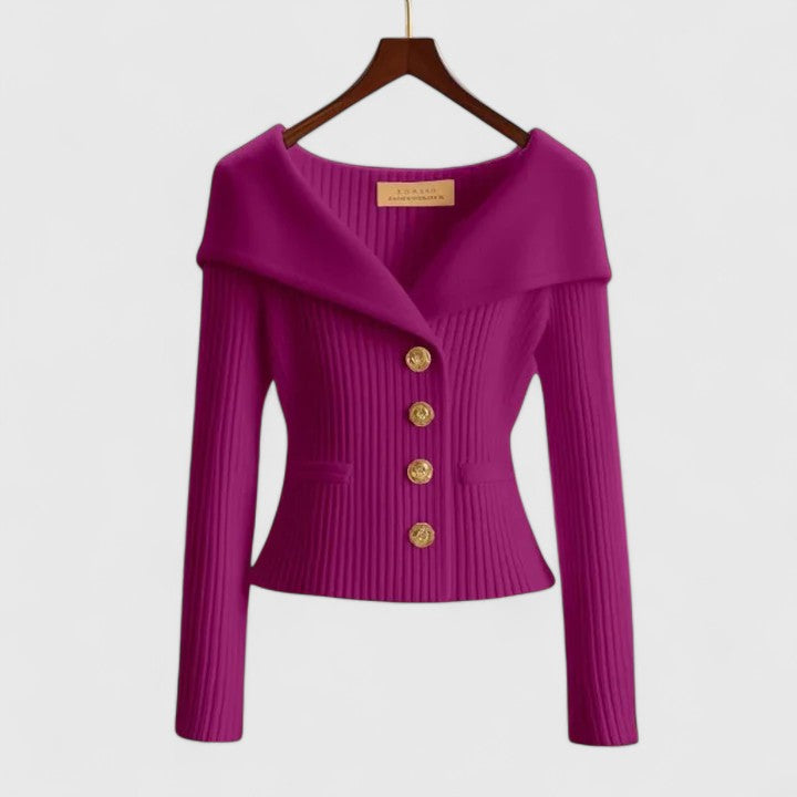 Women's Off-Shoulder Cardigan Sweater – Ribbed Knit Button-Up