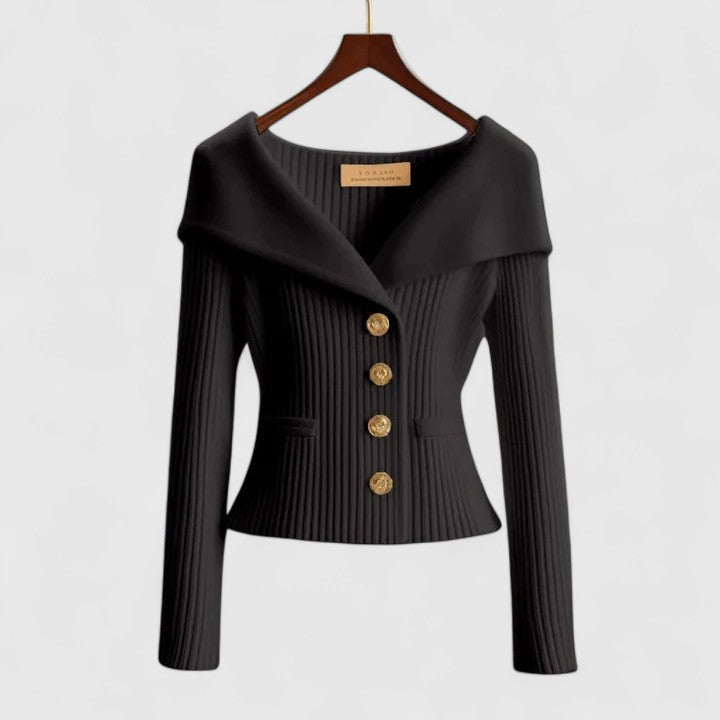 Women's Off-Shoulder Cardigan Sweater – Ribbed Knit Button-Up