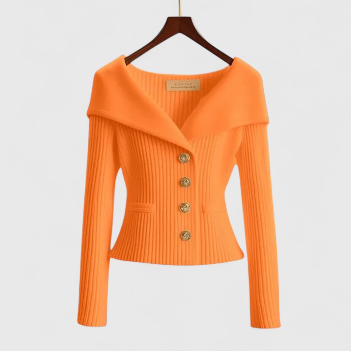 Women's Off-Shoulder Cardigan Sweater – Ribbed Knit Button-Up