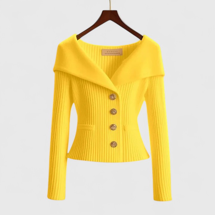 Women's Off-Shoulder Cardigan Sweater – Ribbed Knit Button-Up