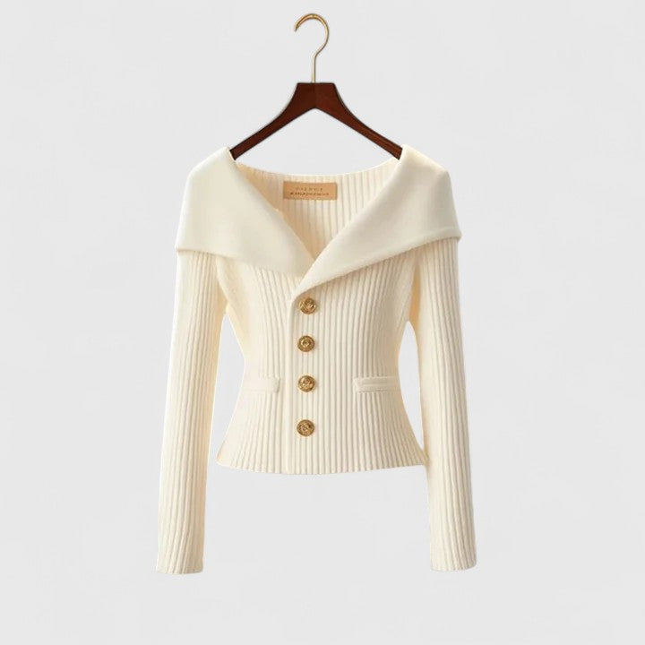 Women's Off-Shoulder Cardigan Sweater – Ribbed Knit Button-Up
