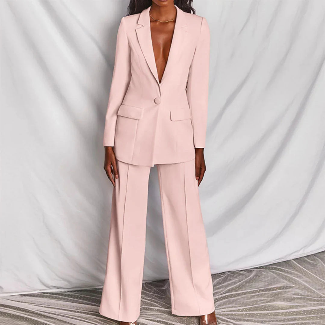 Women's Tailored Trouser Suit – Longline Blazer & Wide-Leg Pants