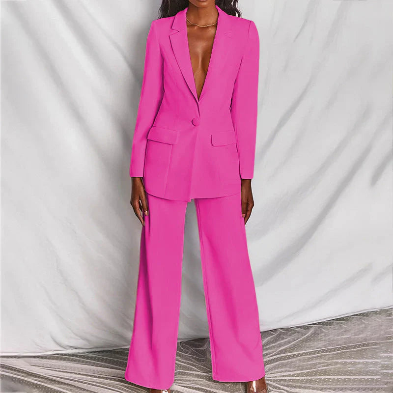 Women's Tailored Trouser Suit – Longline Blazer & Wide-Leg Pants