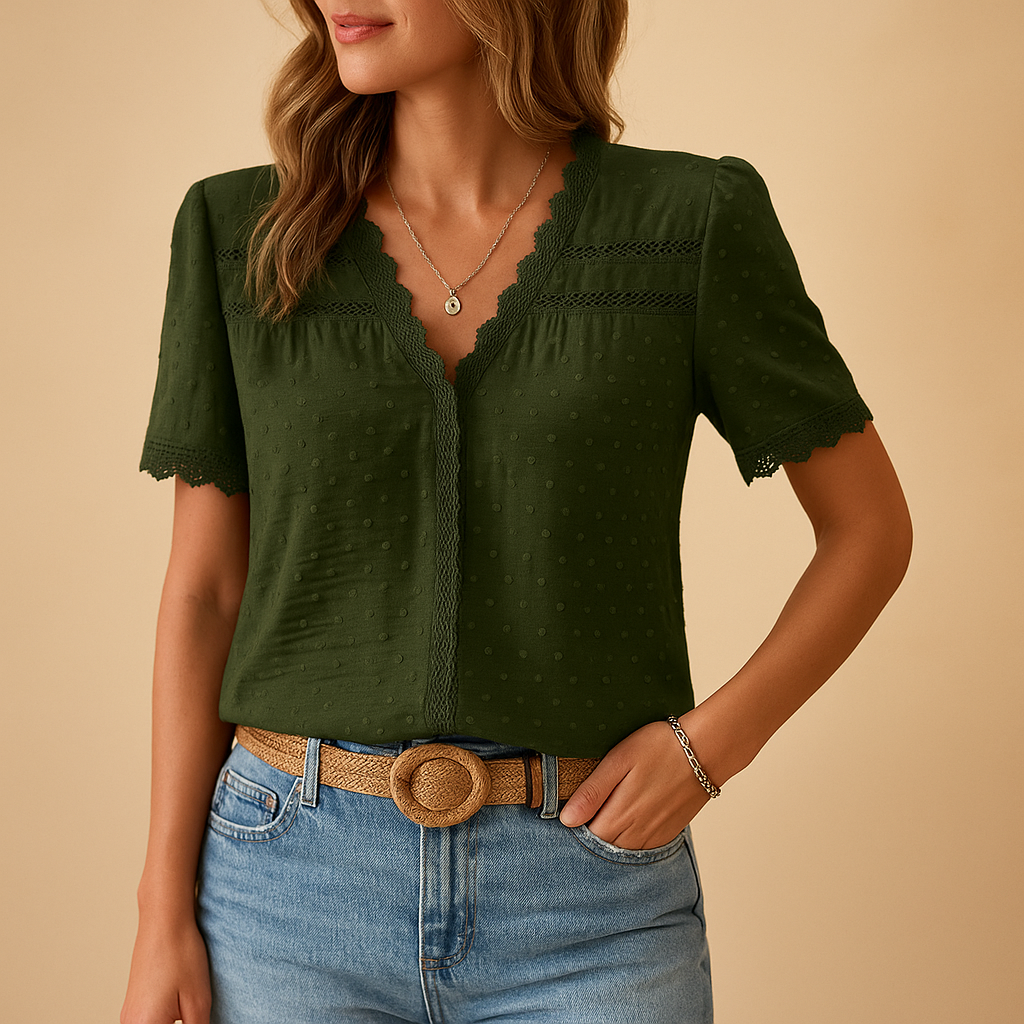 Women's Lace V-Neck Blouse – Elegant Long Sleeve Top