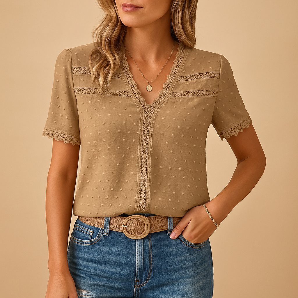 Women's Lace V-Neck Blouse – Elegant Long Sleeve Top