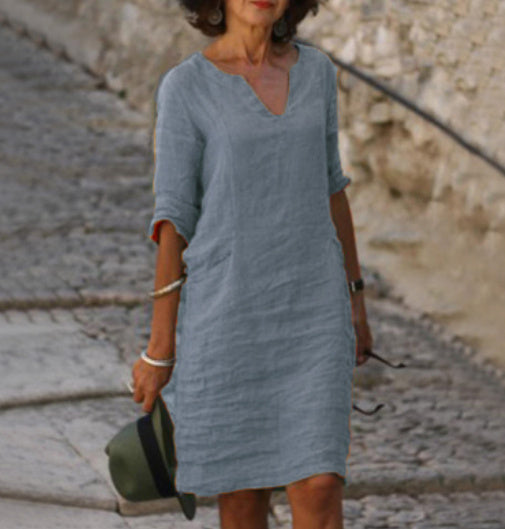 Linen V-Neck Dress Women – Relaxed Fit Summer Dress