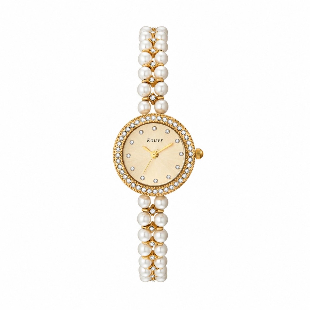 Pearl Crystal Bracelet Watch – Gold Vintage Women's Watch
