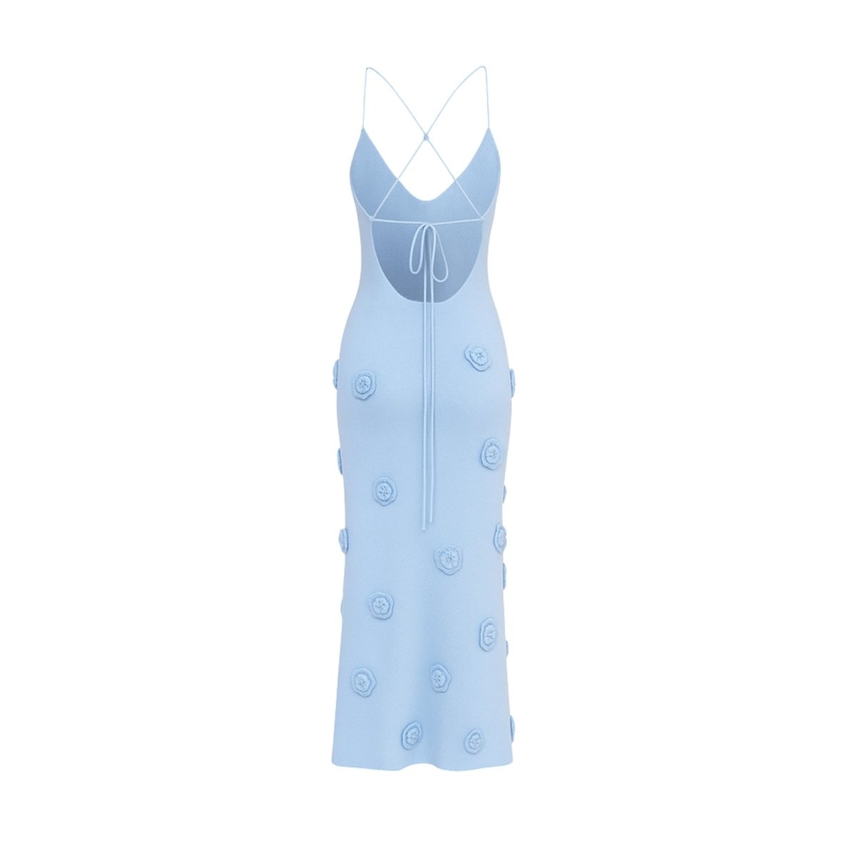 Viscose Knit Midi Dress with Hand-Applied Rosettes | Alexie