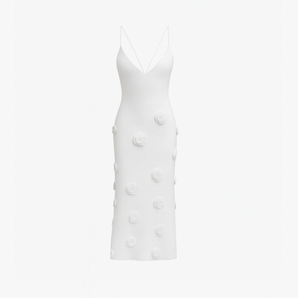 Viscose Knit Midi Dress with Hand-Applied Rosettes | Alexie