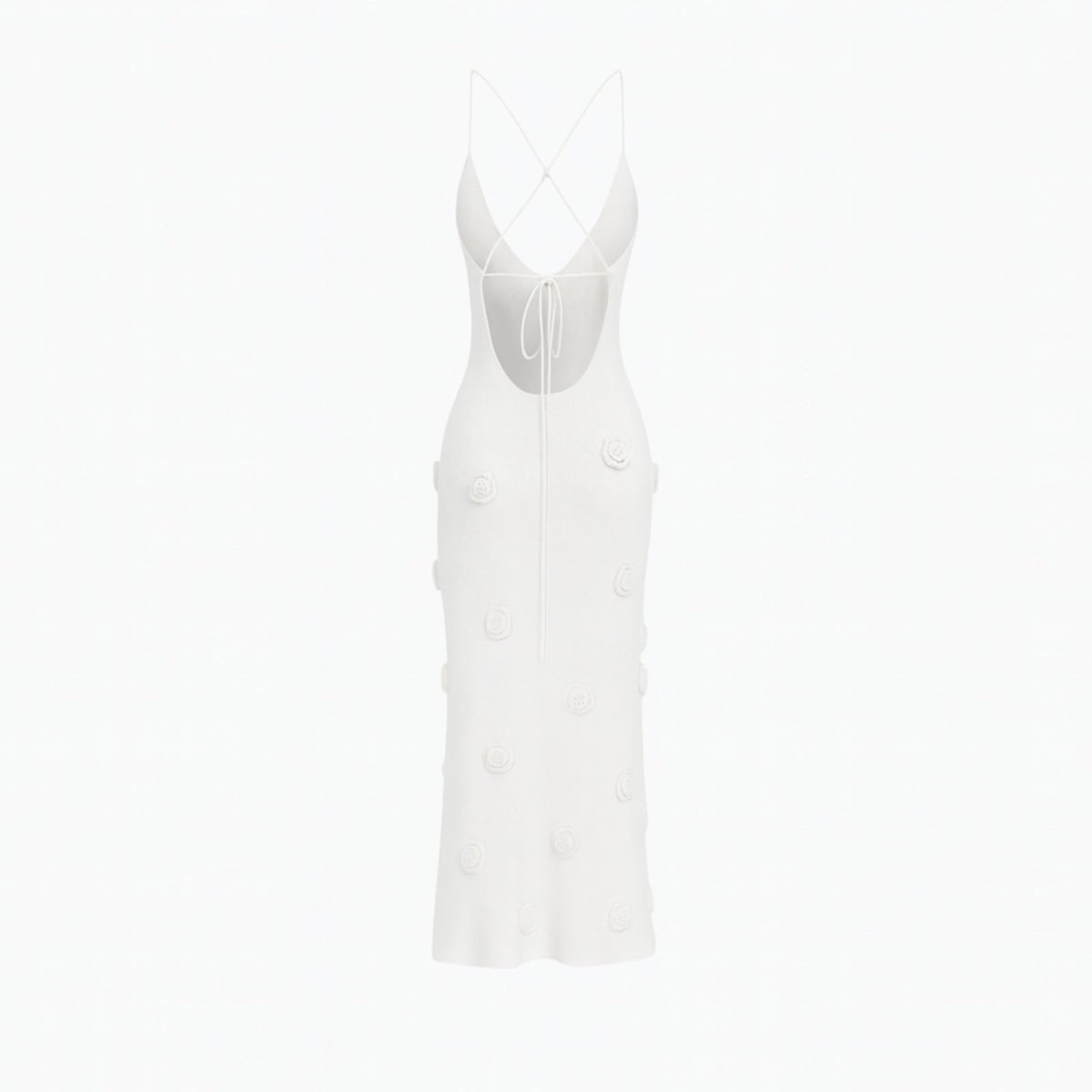 Viscose Knit Midi Dress with Hand-Applied Rosettes | Alexie