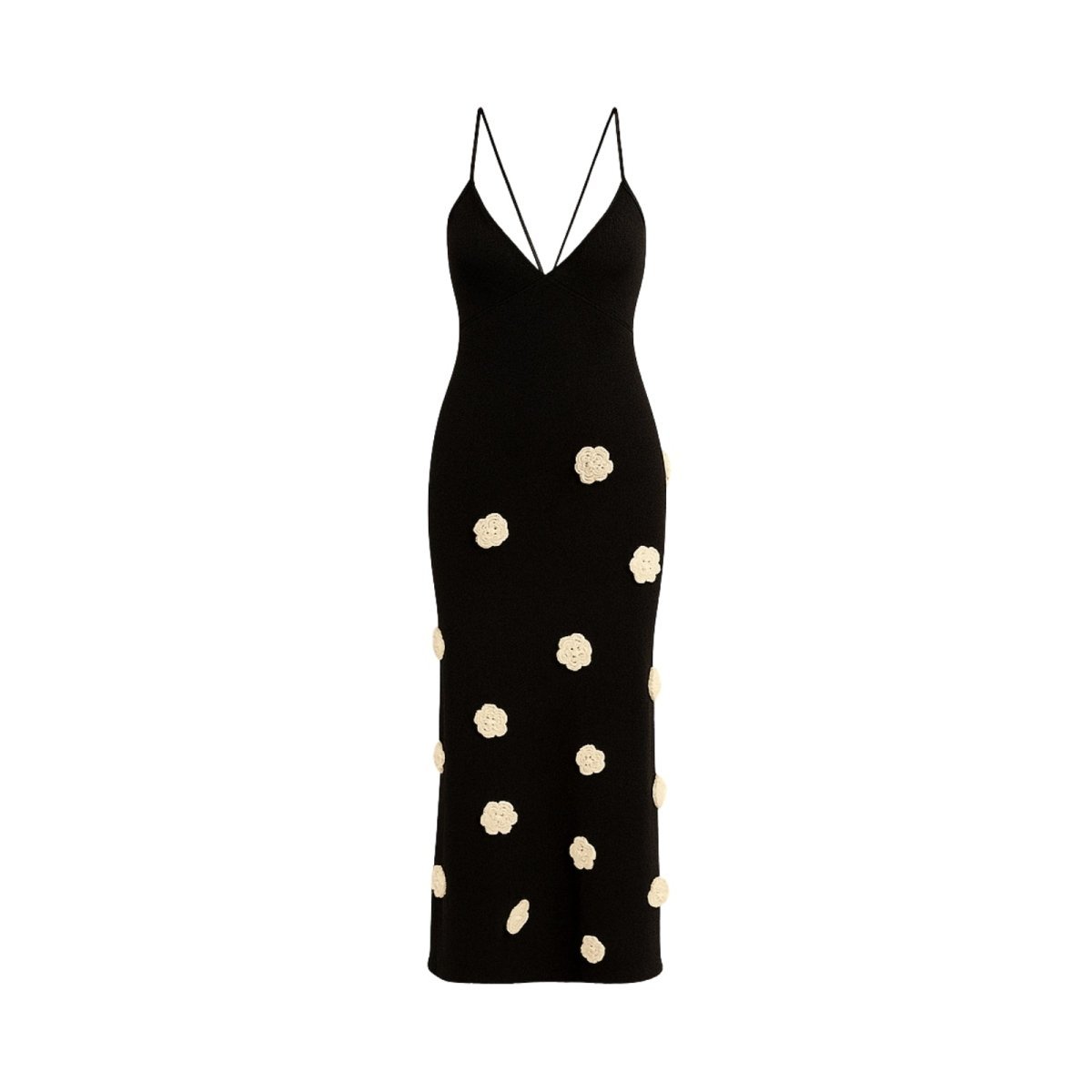 Viscose Knit Midi Dress with Hand-Applied Rosettes | Alexie