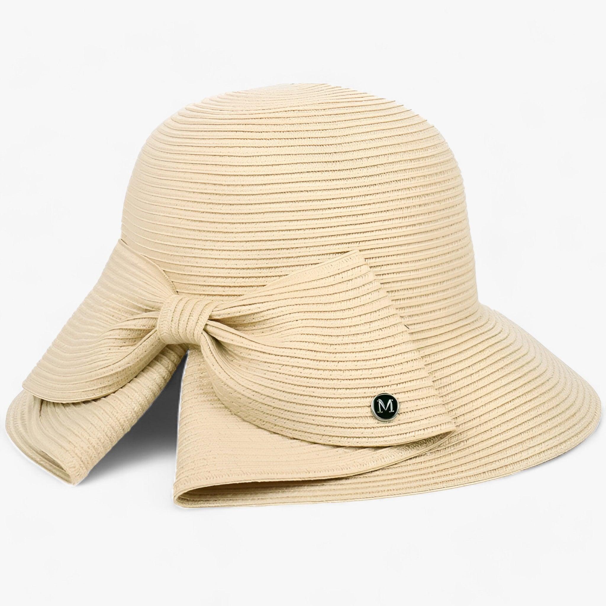 Women's Straw Sun Hat with Asymmetrical Bow – Wide Brim