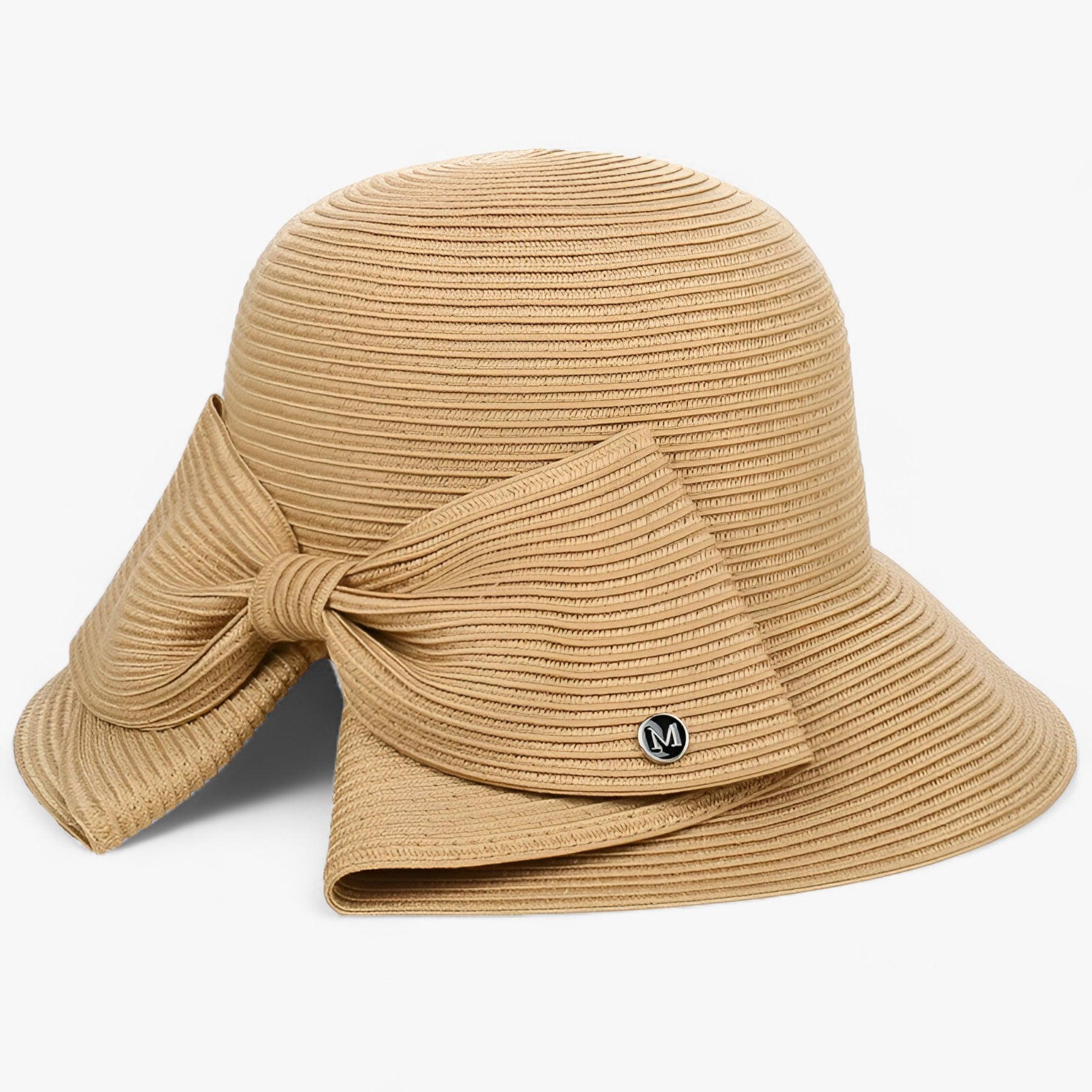 Women's Straw Sun Hat with Asymmetrical Bow – Wide Brim