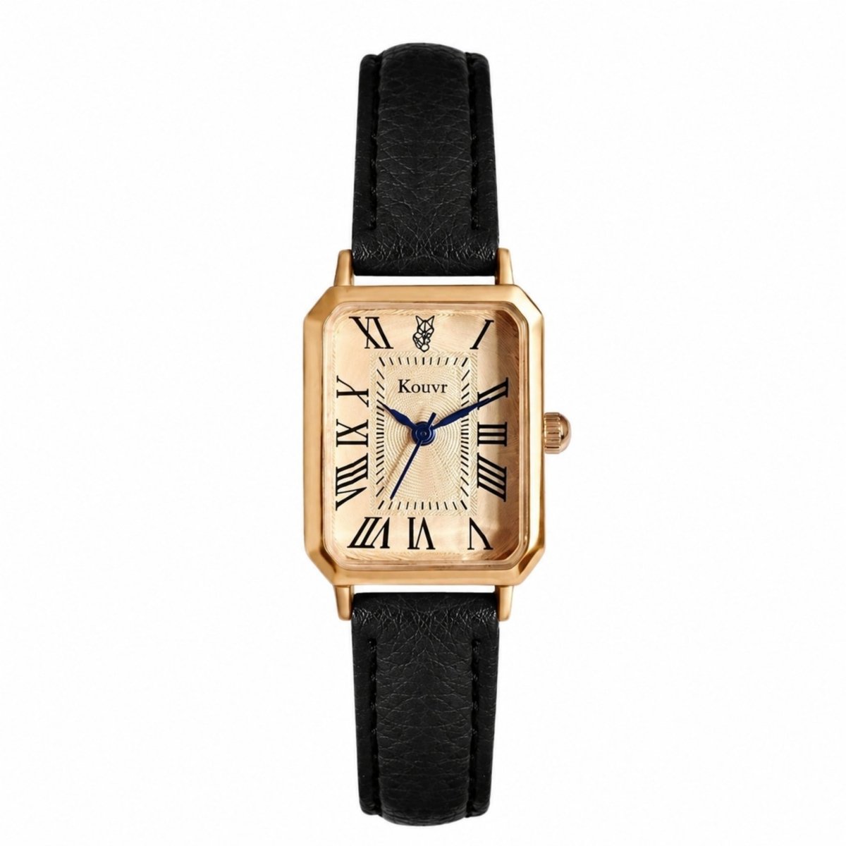 Women's Gold Rectangular Watch with Leather Strap | Champagne Dial