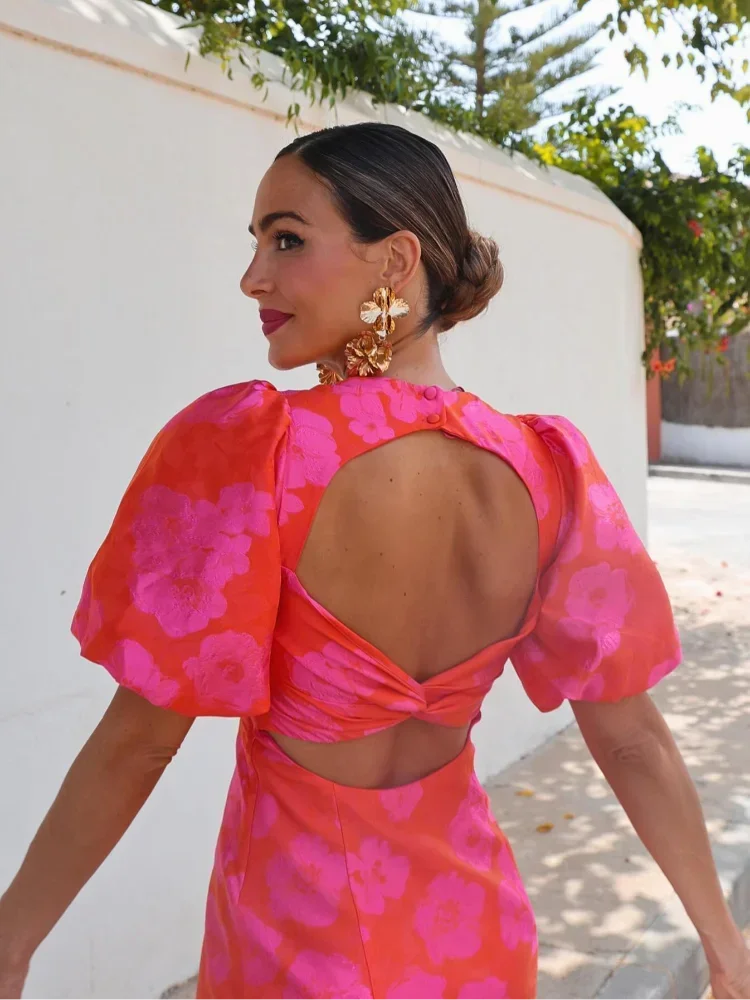 Floral Puff Sleeve Mini Dress for Women | Square Neckline
