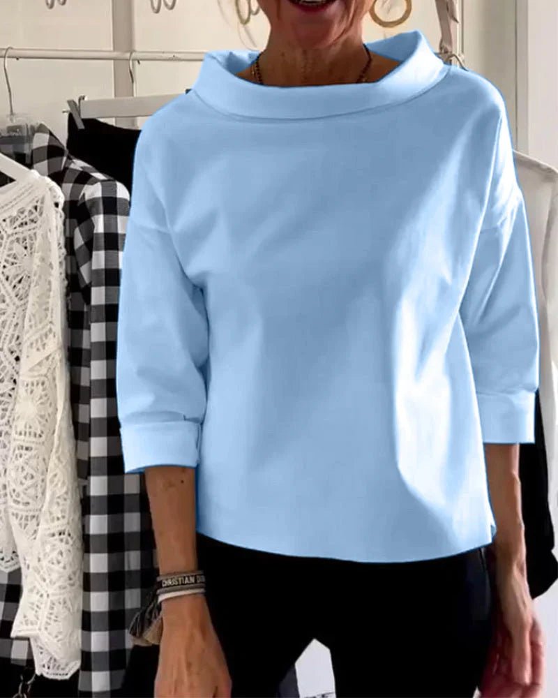 White Women's Bateau Neck 3/4 Sleeve Relaxed-Fit Top