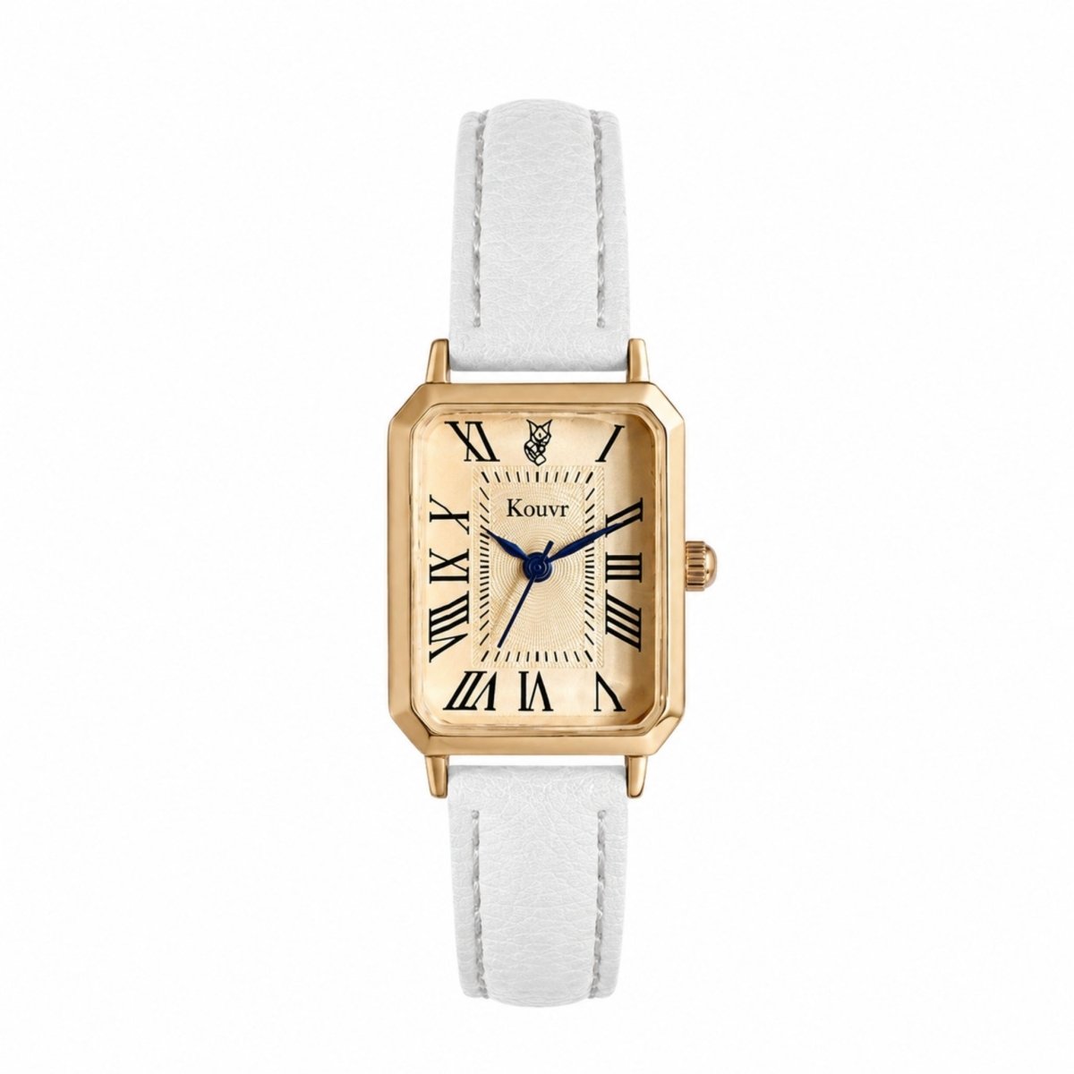 Women's Gold Rectangular Watch with Leather Strap | Champagne Dial
