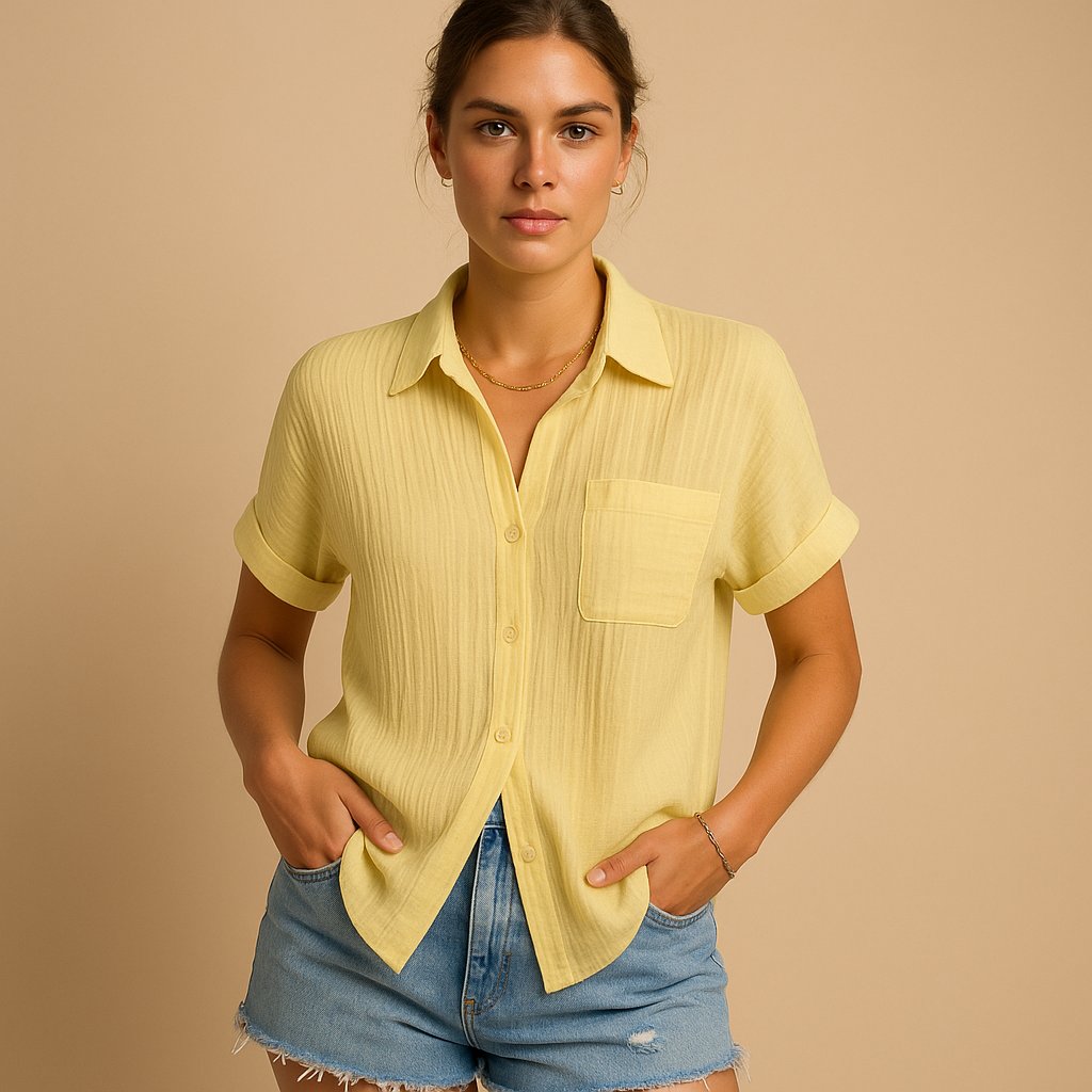 Women's Cotton Gauze Relaxed Fit Short Sleeve Shirt