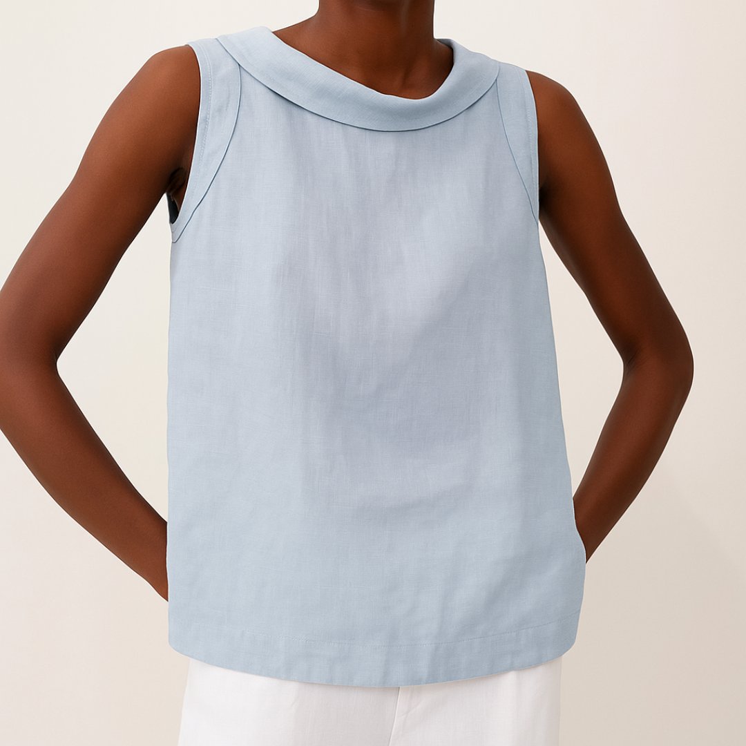 Linen Roll Neck Sleeveless Blouse for Women | Freya